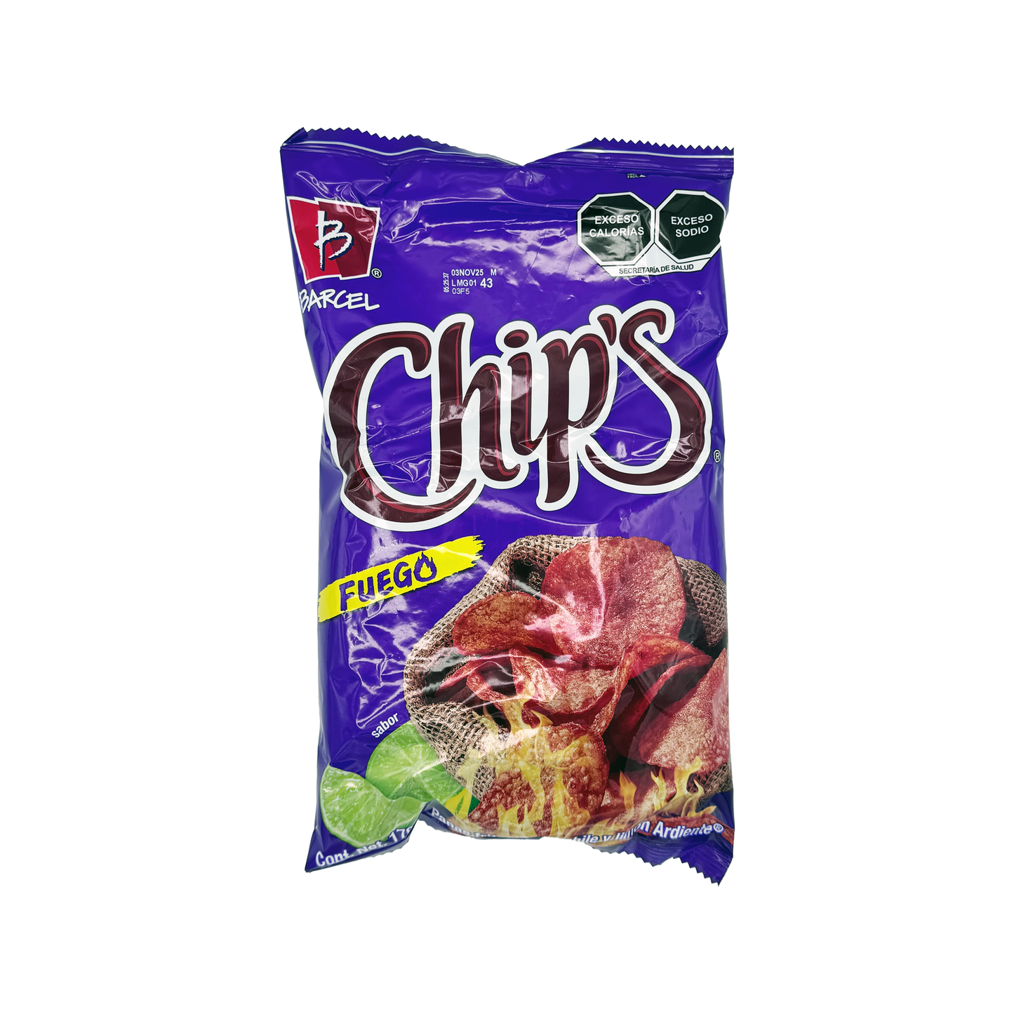 Barcel Chips Fuego imported Mexican potato chips, 2 big bags