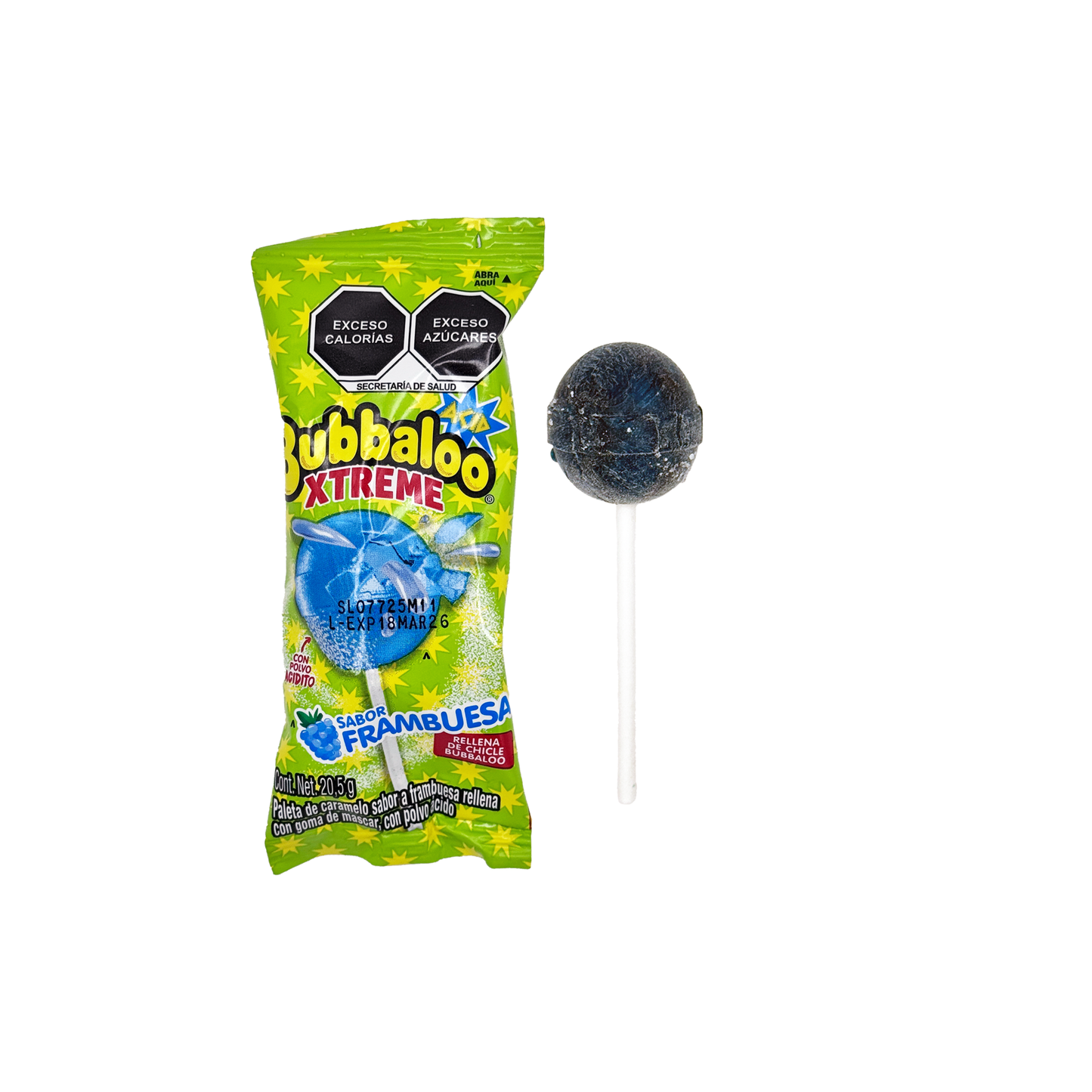 Bubbaloo Xtreme Lollipops – 20 Count Bag | Strawberry, Sour Raspberry, or Blueberry