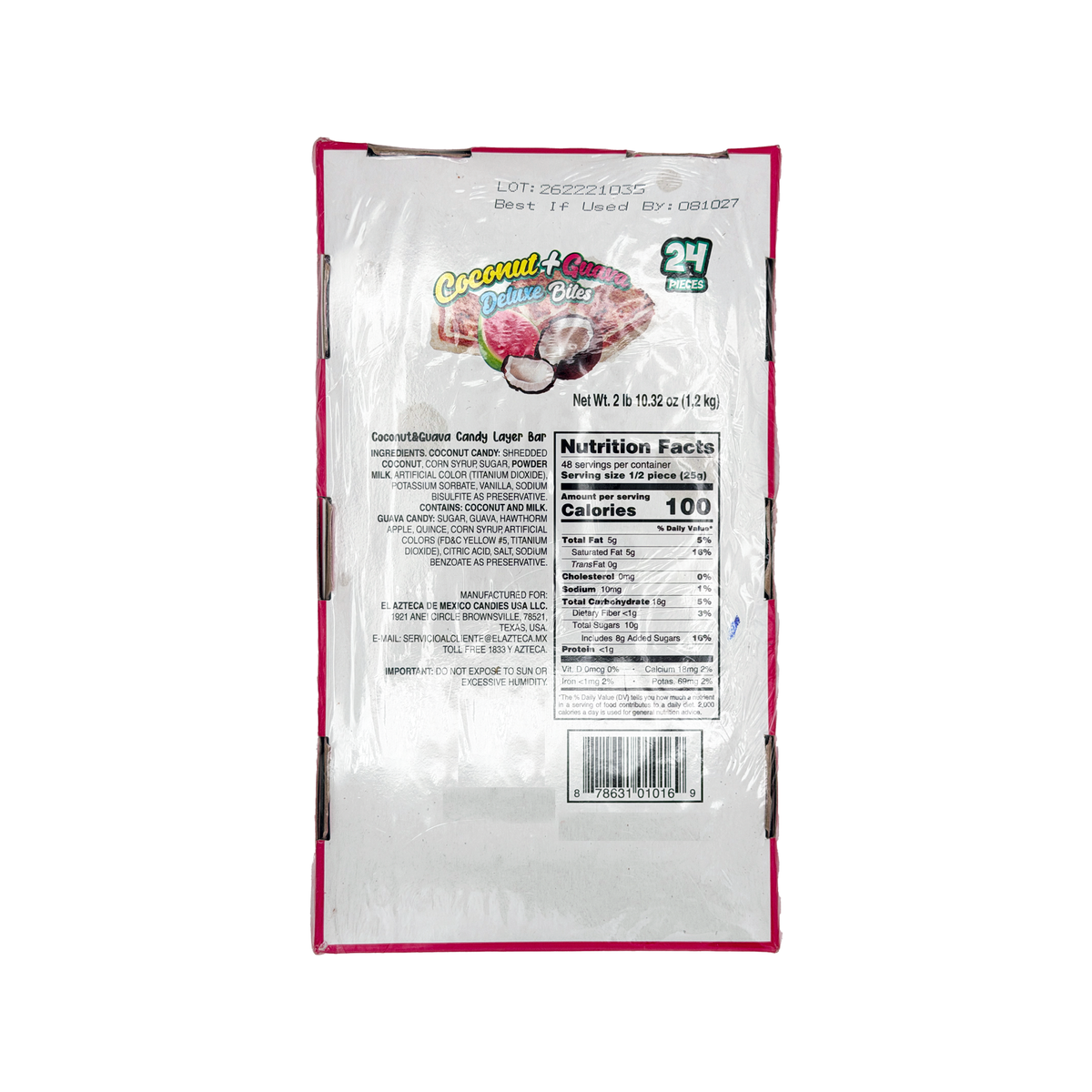 El Azteca Coconut and Guava Deluxe Bites 24 Count - Individually Wrapped Mexican Candy