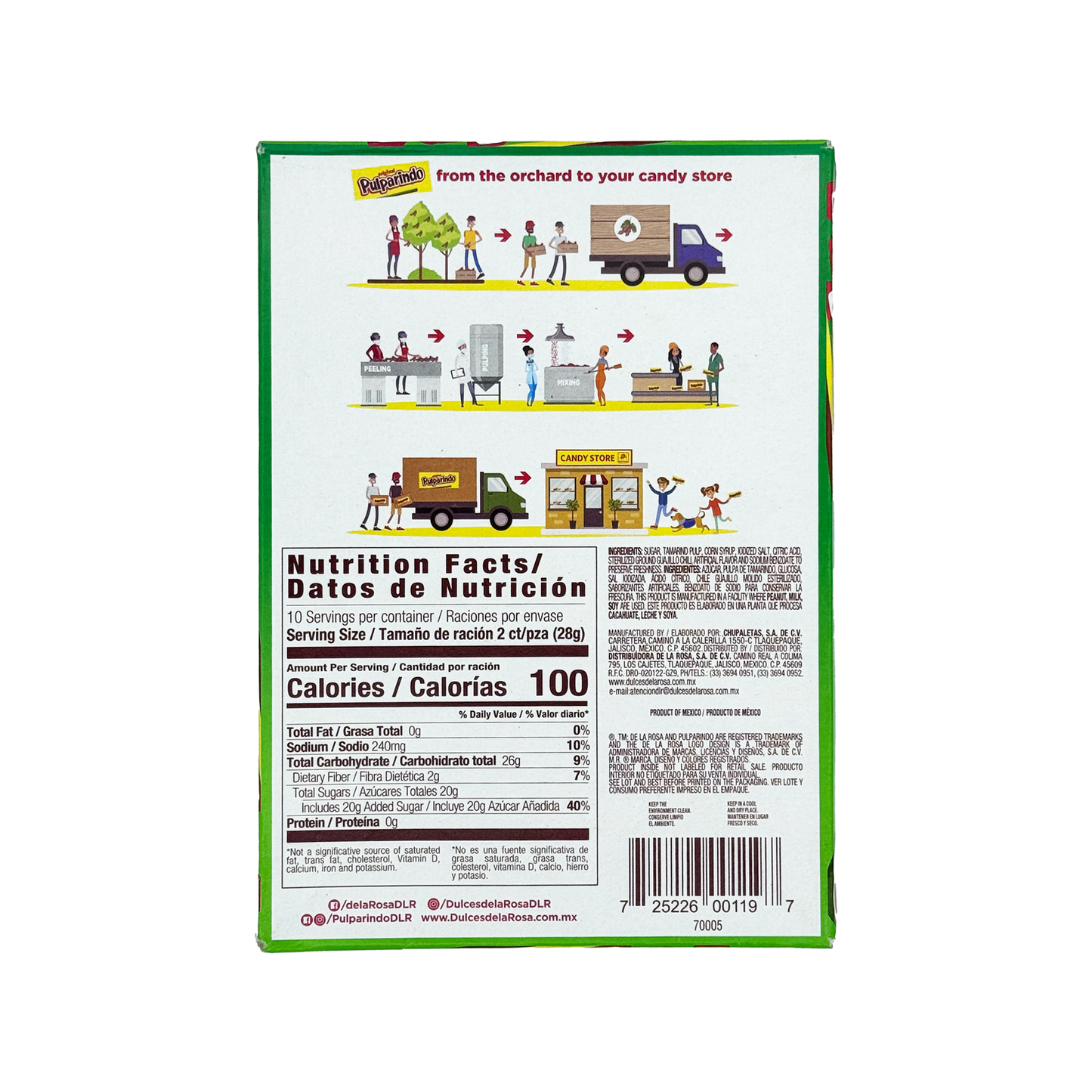 De La Rosa Pulparindo Watermelon - 20-Pack - Sabores De Mexico