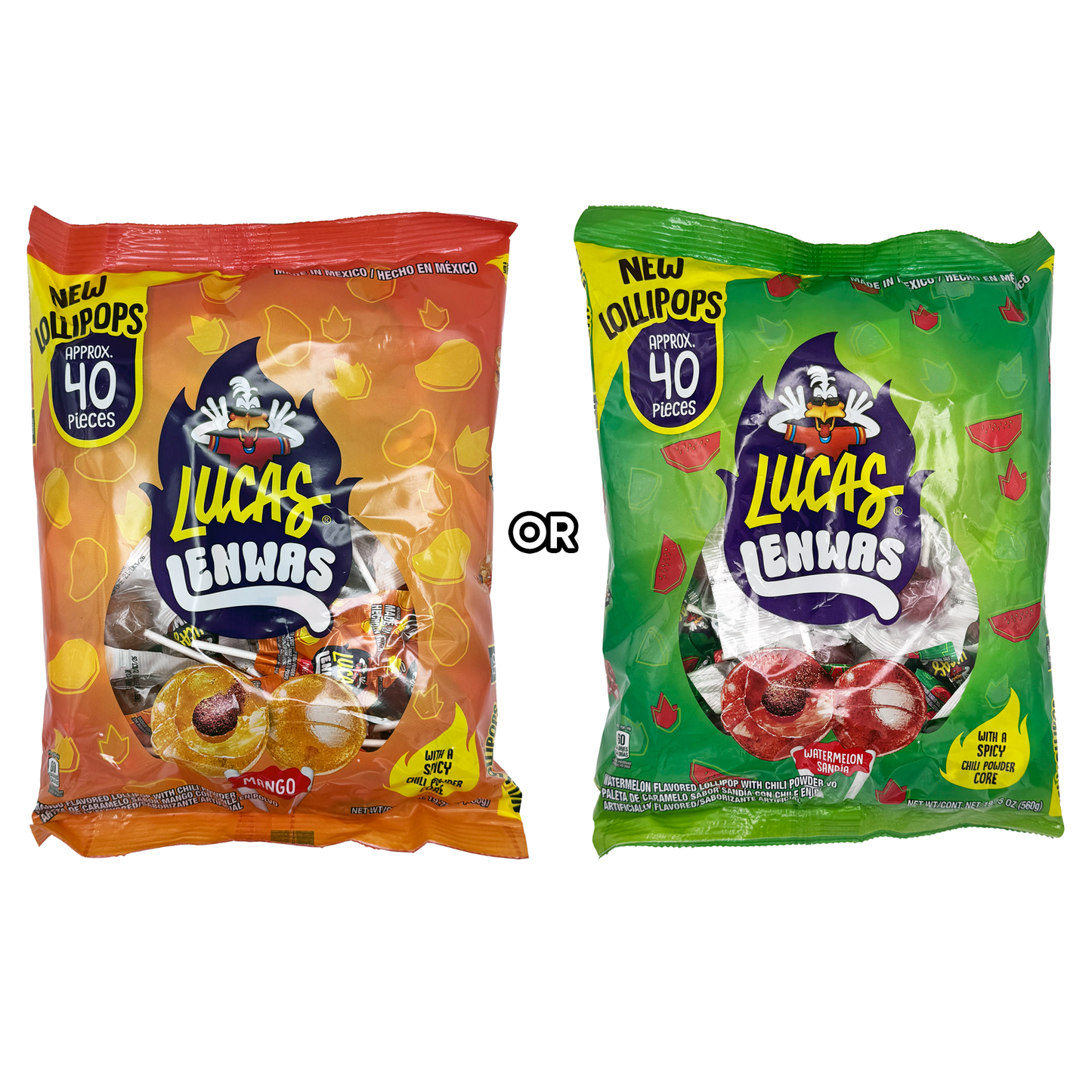 Lucas Lenwas – 40-Count Bag | Spicy Mexican Lollipops in Mango or Watermelon
