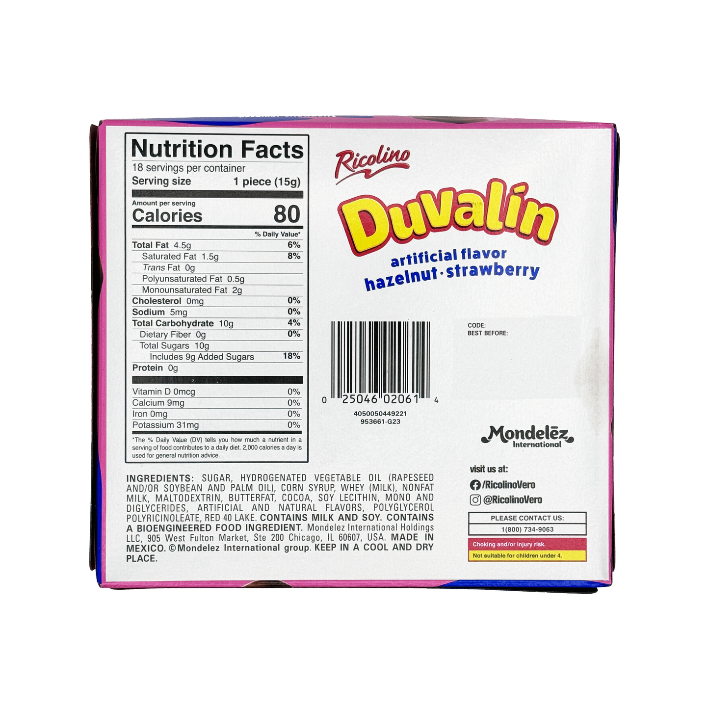 Ricolino Duvalin BiSabor Hazelnut & Strawberry - 18-Count - Sabores De Mexico