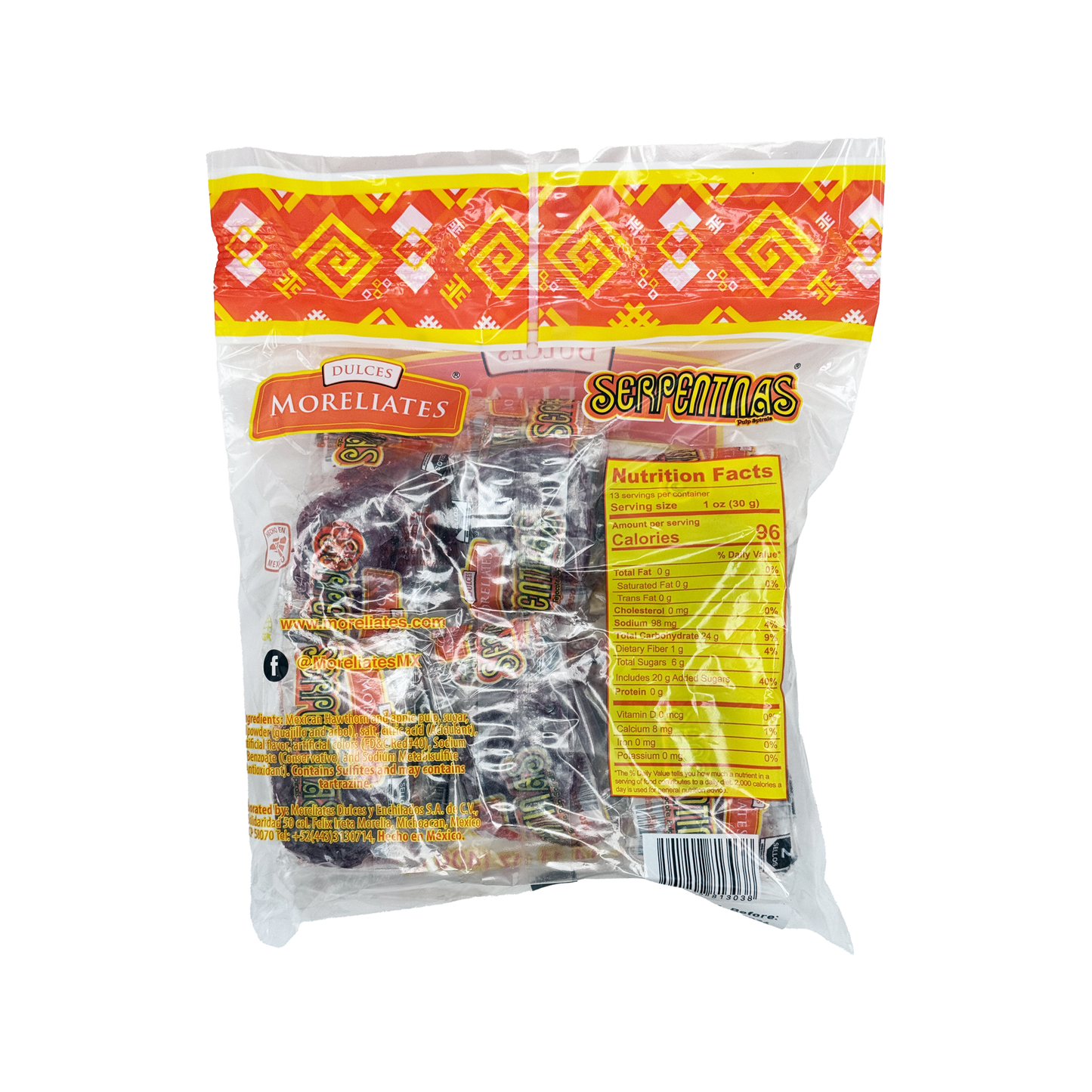 Moreliates Serpentina Candy - 24 Packs of 30 Pieces (400g) | Classic Mexican Fruit-Flavored Hard Candy