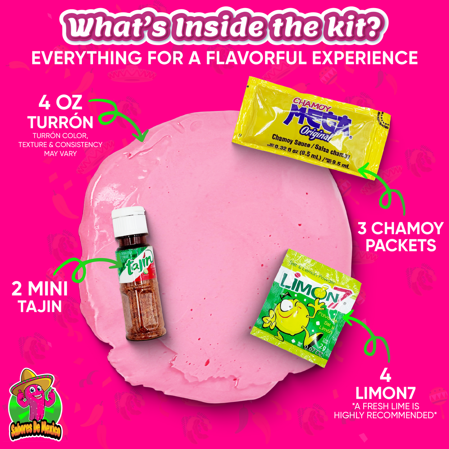 Turron Kit - Handmade Pink Turron Rosa with Tajin, Chamoy & Limon7 - Sabores De Mexico