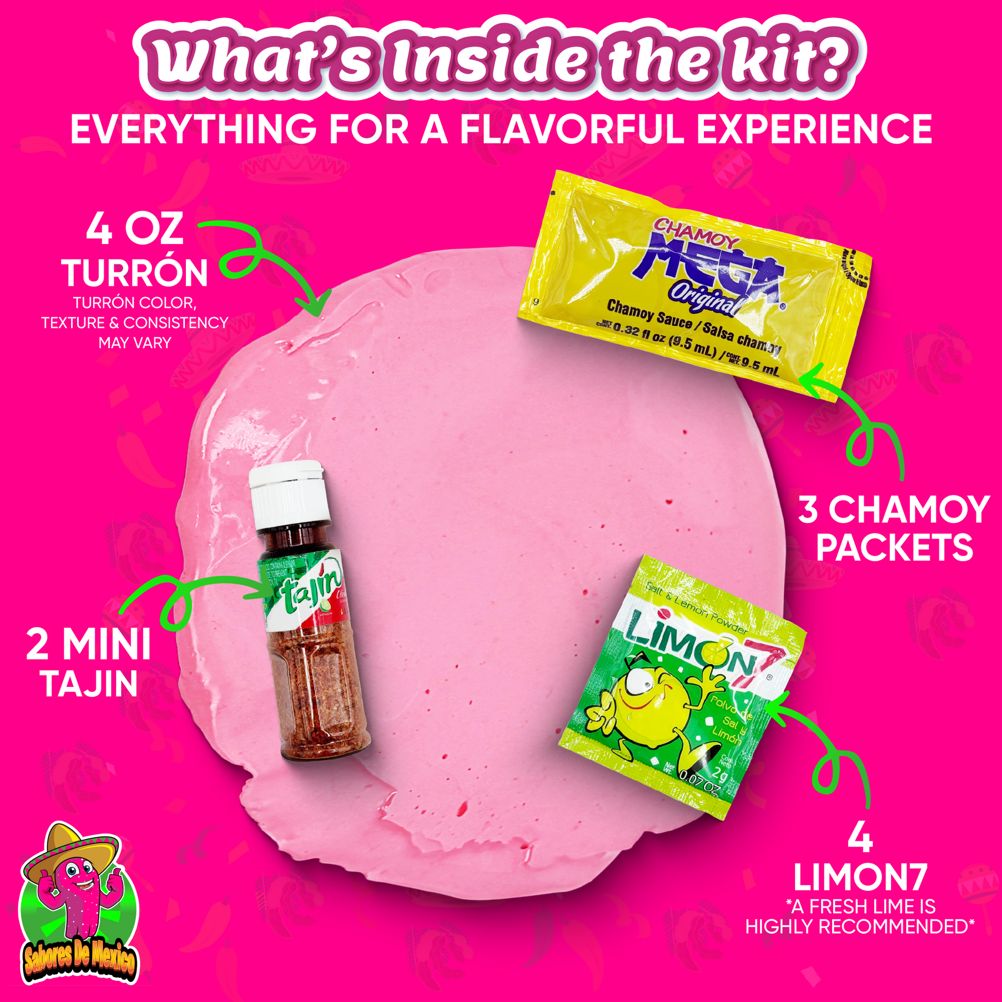 Turron Kit - Handmade Pink Turron Rosa with Tajin, Chamoy & Limon7 - Sabores De Mexico