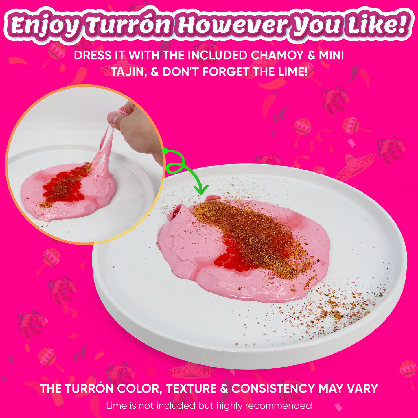 Turron Kit - Handmade Pink Turron Rosa with Tajin, Chamoy & Limon7 - Sabores De Mexico