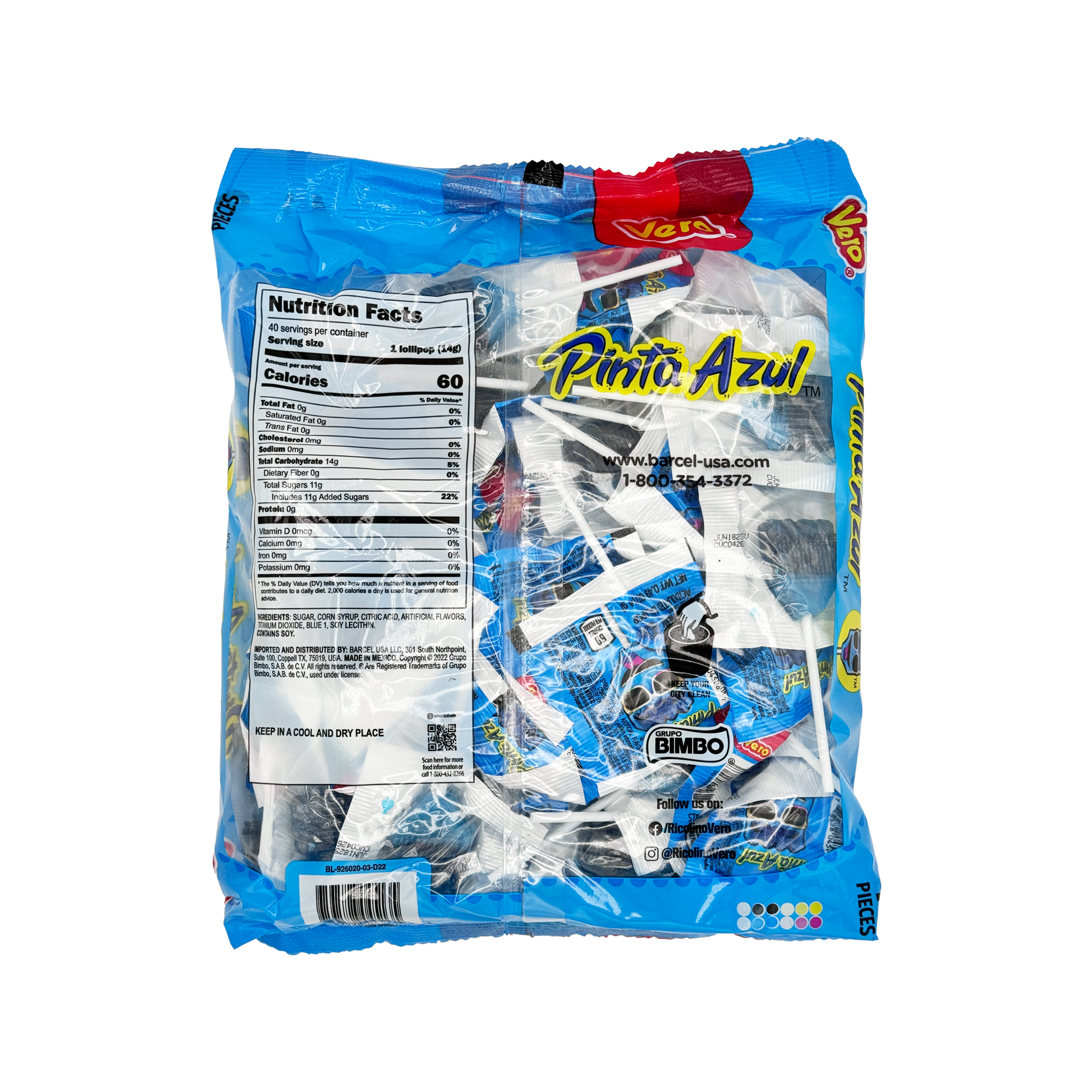 Vero Pinta Azul Lollipops - 40-Count - Sabores De Mexico