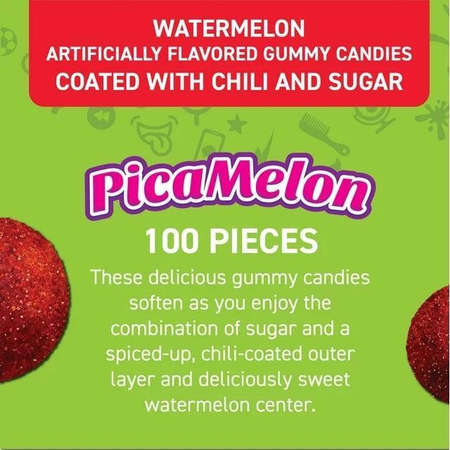 Vero PicaMelon by Dulces Vero  Chili Watermelon Flavor Gummy Mexican Candy, 100 Count Bag