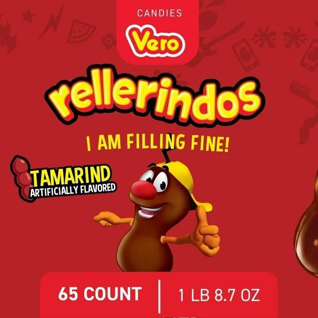 Rellerindos by Dulces Vero Tamarind Flavored Candy, Chili Pepper, 65 Count Bag