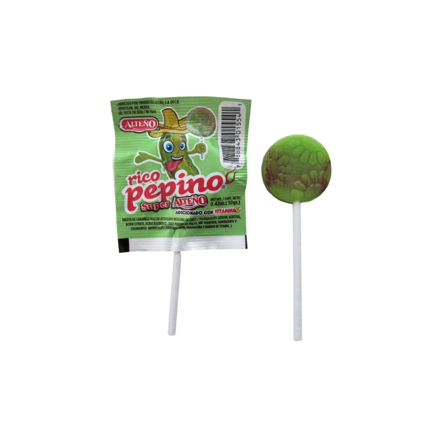 Alteno Pica Pepino (Cucumber with Chili Lollipop) 40 Pieces Mexican Candy Dulces Mexicanos Snack Sweet Sugar Spicy