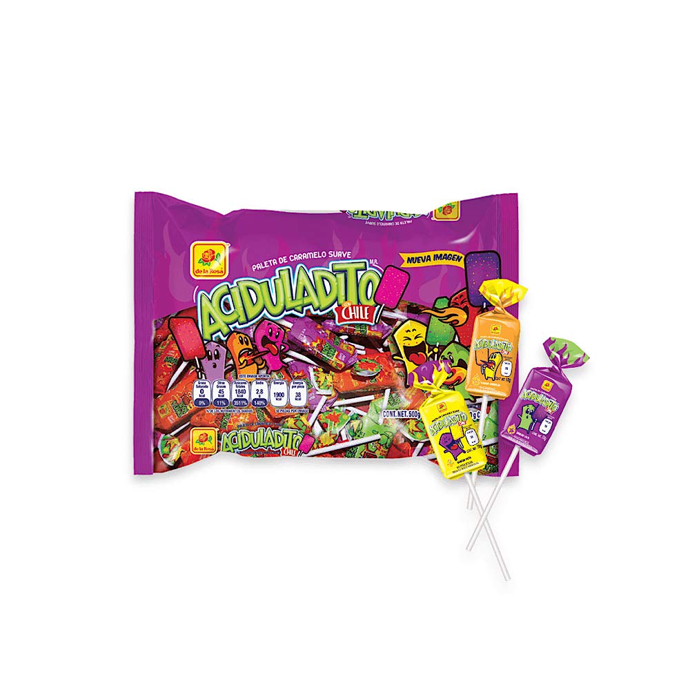 Acidulatido With Chile Lollipop Paleta 50 Pcs by De La Rosa Sweet and Sour Chewy Pop with Chile