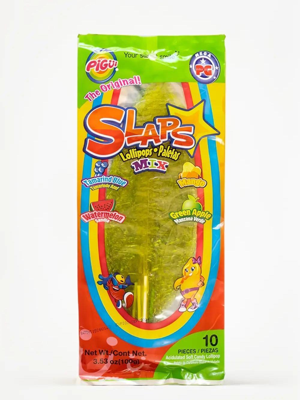 Pigui SLAPS Mix 10 ct Tamarind, Mango, Watermelon and Green Apple Mexican Candy Lollipop Paletas