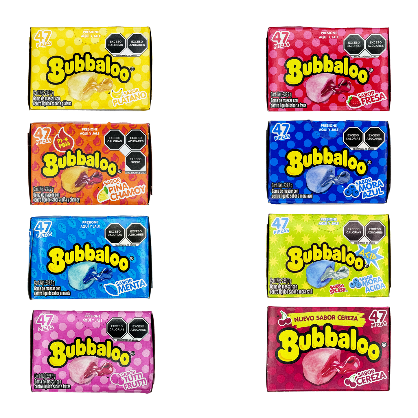 Bubbaloo Bubble Gum 47-Pack – Strawberry, Blueberry, Banana, Pineapple Chamoy, Sour Berry, Mint, Cherry, or Tutti Frutti – Sabores De Mexico