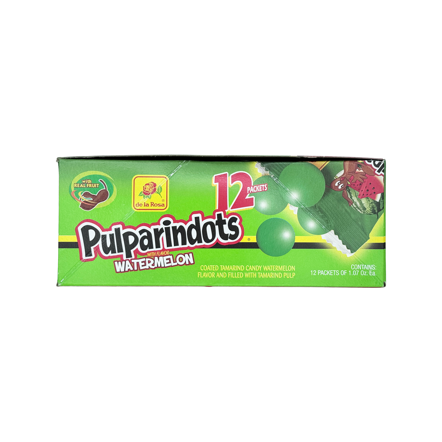 Pulparindots Watermelon Flavor Coated Tamarind Round Candy, 12 Packets, Candy Snack Candies Mexican Candy Dulces Mexicanos Spicy Tangy Sweet