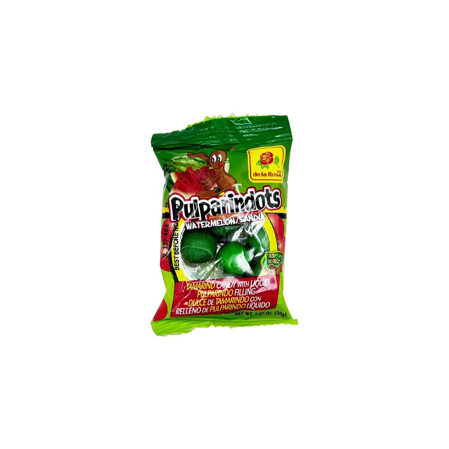 Pulparindots Watermelon Flavor Coated Tamarind Round Candy, 12 Packets, Candy Snack Candies Mexican Candy Dulces Mexicanos Spicy Tangy Sweet