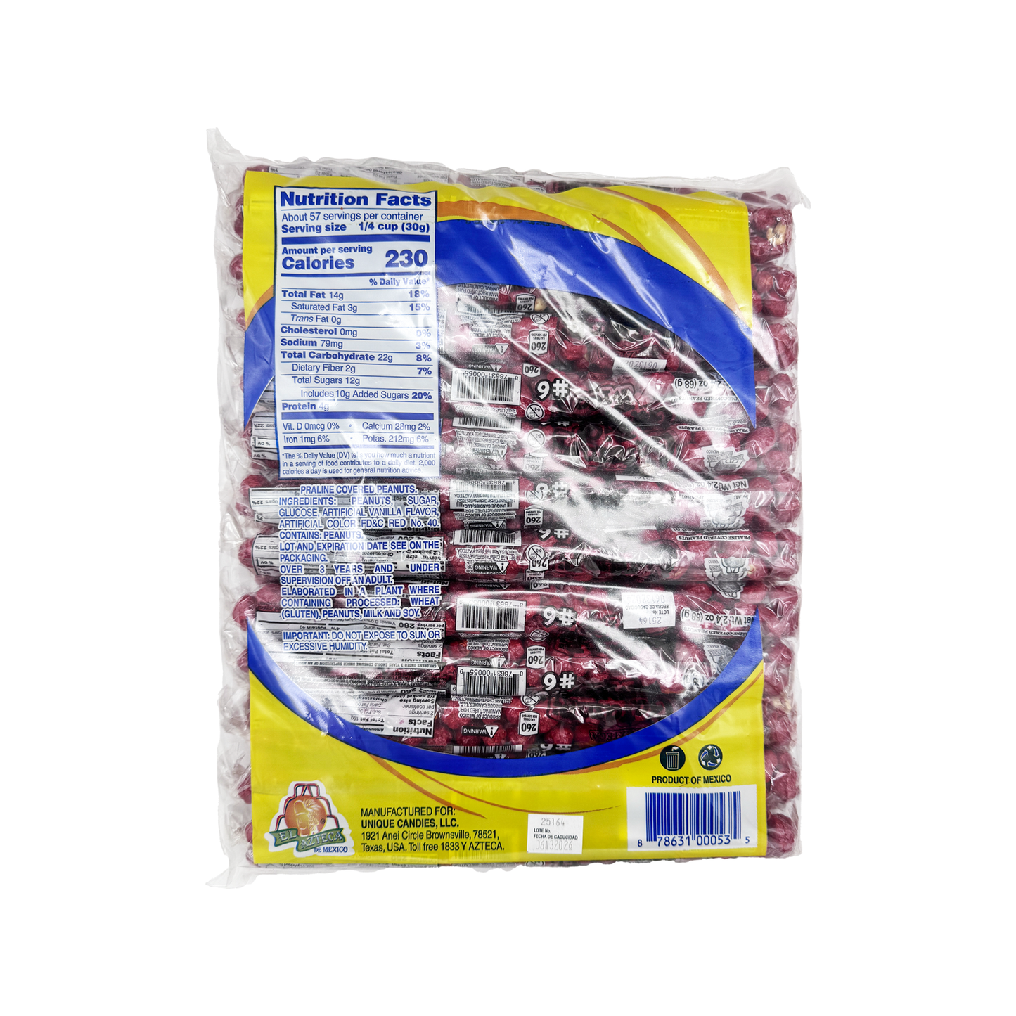 El Azteca Garapiñados – 3lb Bulk Bag with 25 Individually Sealed 2.4oz Packs of Candied Peanuts