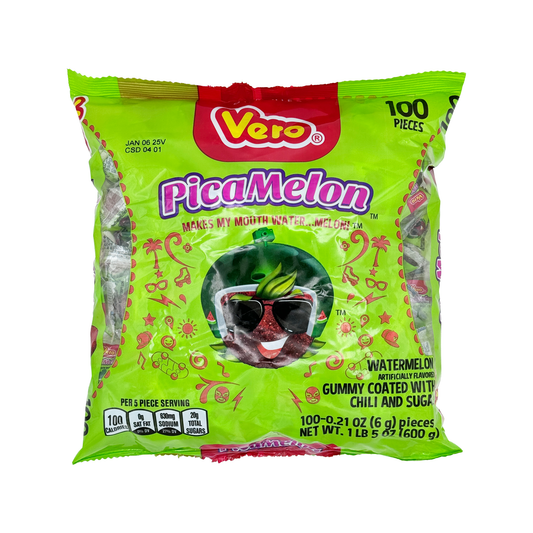 Vero PicaMelon by Dulces Vero  Chili Watermelon Flavor Gummy Mexican Candy, 100 Count Bag