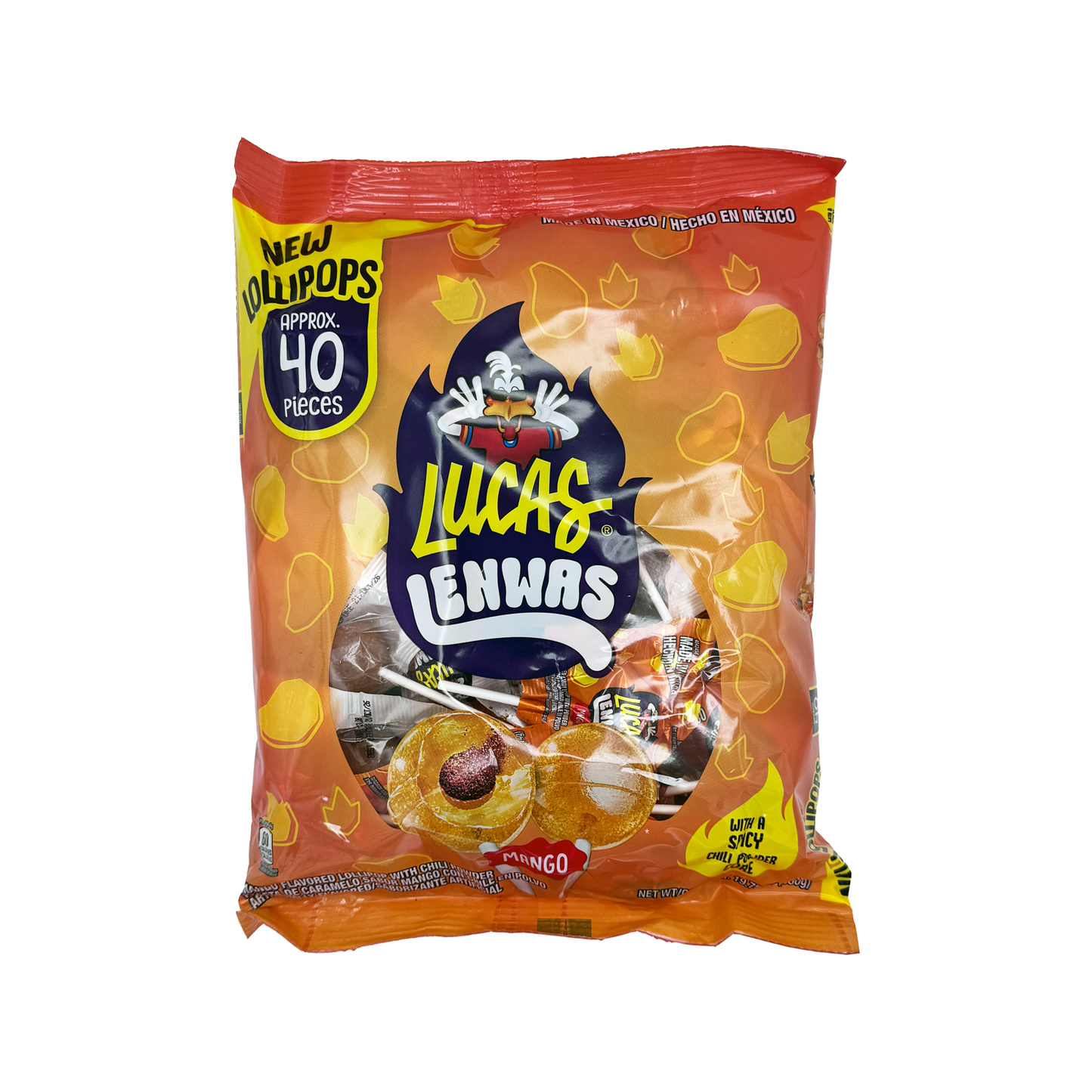 Lucas Lenwas – 40-Count Bag | Spicy Mexican Lollipops in Mango or Watermelon