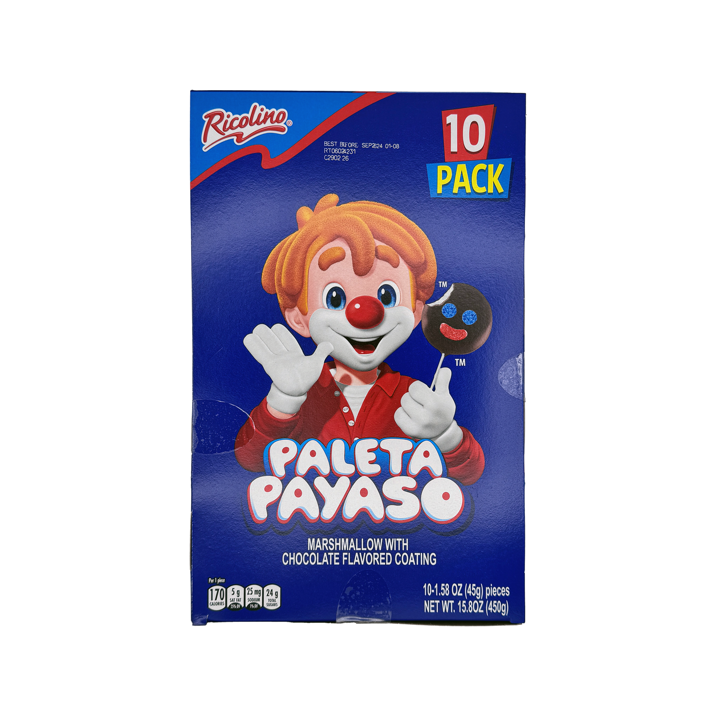 Ricolino Paleta Payaso Marshmallow Lollipops with Chocolate10 Count Box Mexican Candy Dulces Mexicanos Sweet Treat Snack Bonbon