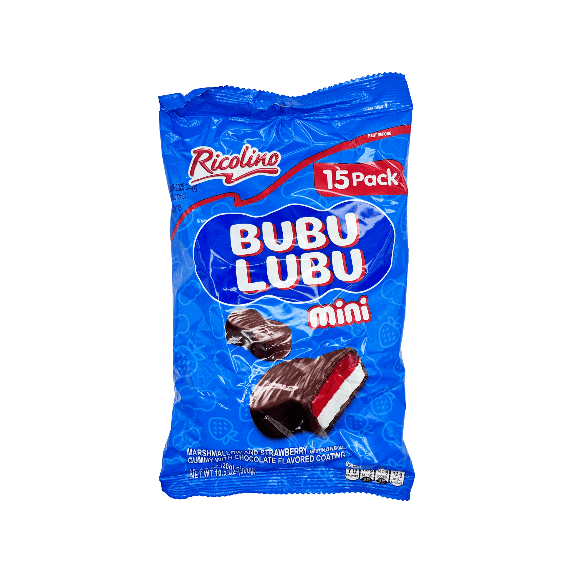 Ricolino Bubulubu Mini 15 Pack - Chocolate Flavored Marshmallow Bar with Strawberry Jelly, Sweet, Mexican Candy, Dulces Mexicanos - Snack - Bonbon - Sabores De Mexico