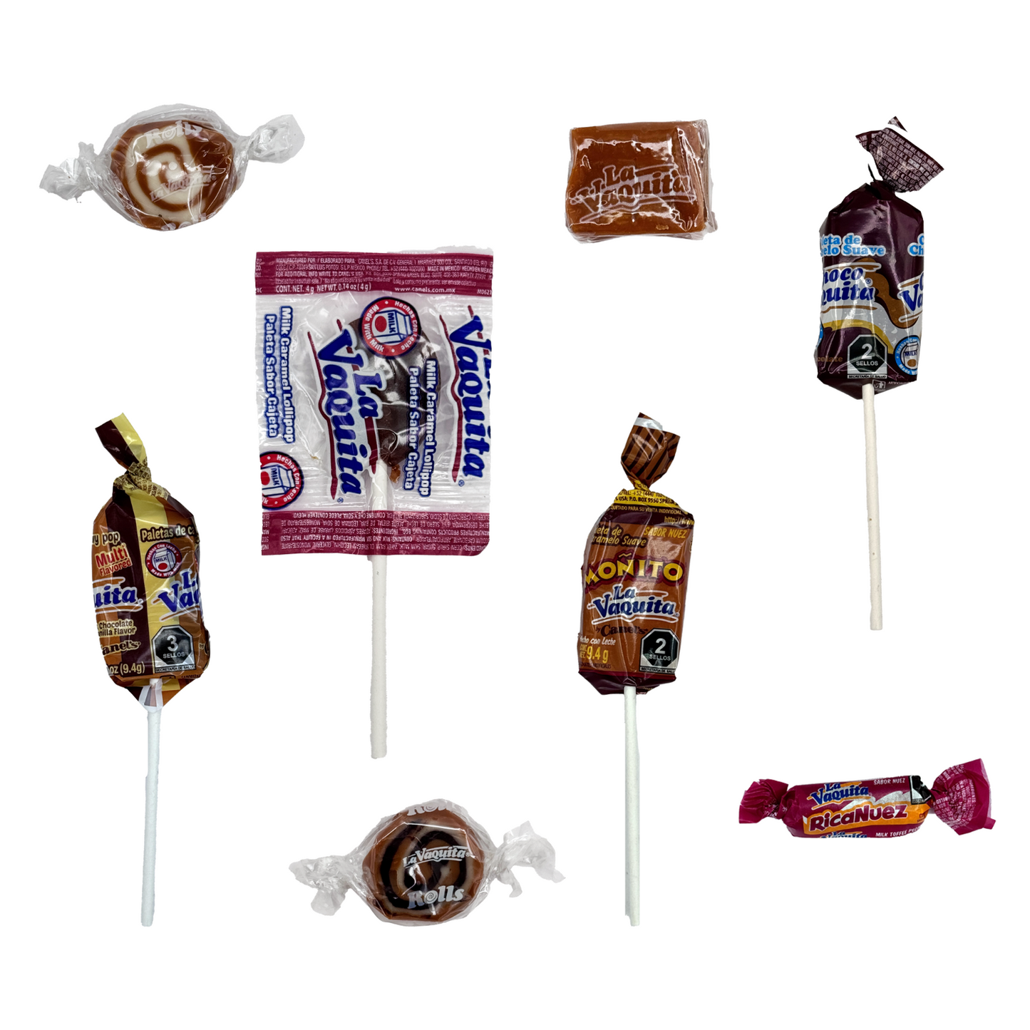 La Vaquita Mix Milk Candy Assortement, 2lbs, Mexican Candy, Dulce De Leche, Sweet, Chewy, Lollipop, Caramel, Sugar, Dulces Mexicanos