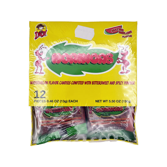 Indy Hormigas Watermelon Flavored Candy with Spicy Powder, Pack of 12 - Mexican Dulces Mexicanos Chamoy Sugar Snack - Sweet Bonbon