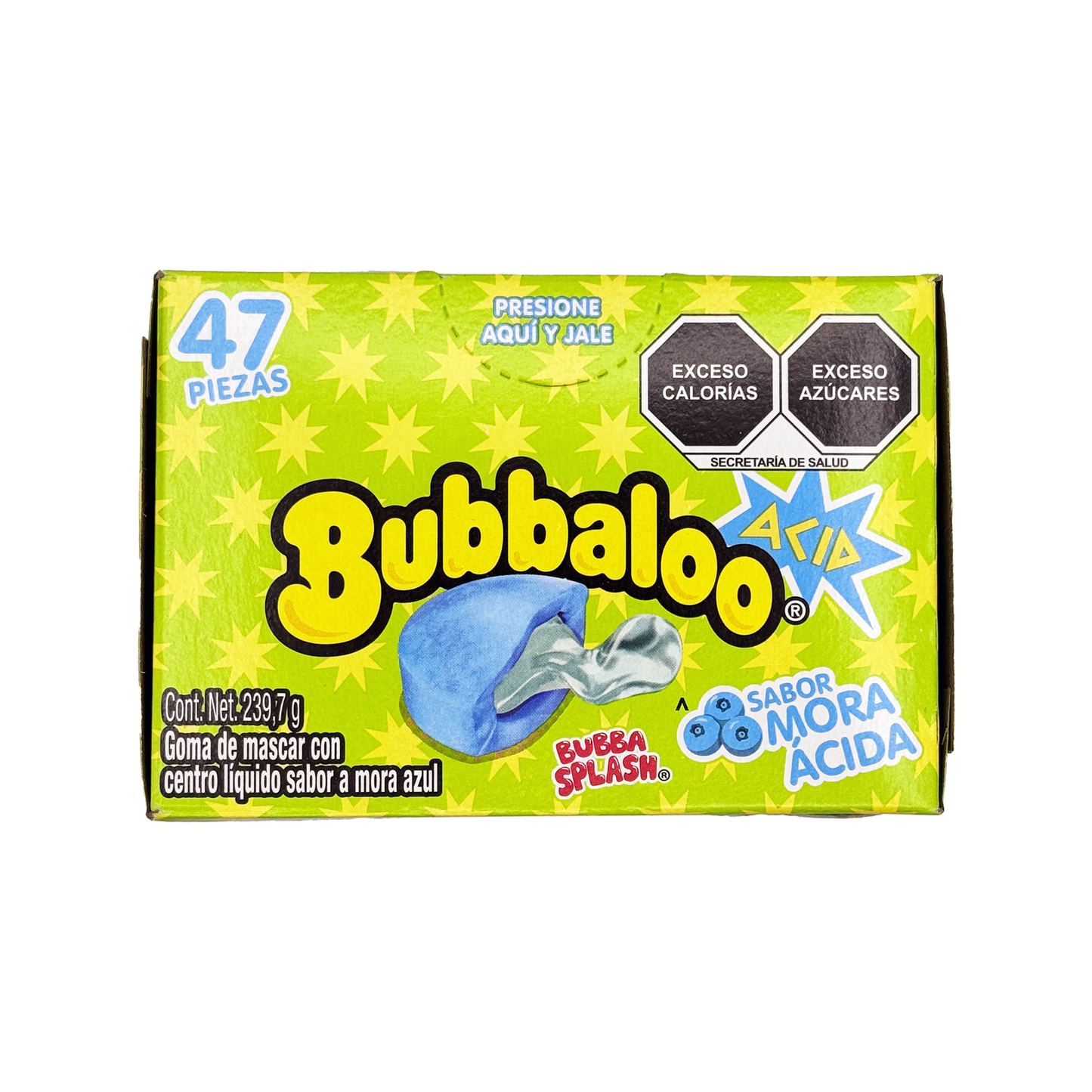 Bubbaloo Sabor Mora Acida Sour Blueberry Flavored Gum 47 Pieces Mexican Candy Dulces Mexicanos Sweet Chewy Snack Bonbon