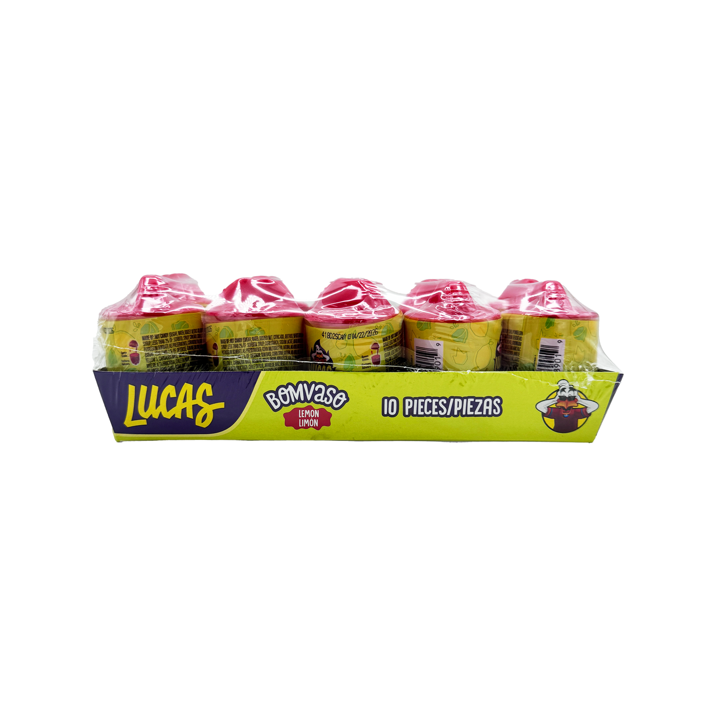 Lucas Bomvaso Limon 10 Pieces, Lemon Flavored Spicy Candy With Chewing Gum, Tangy, Sweet, Mexican Candy