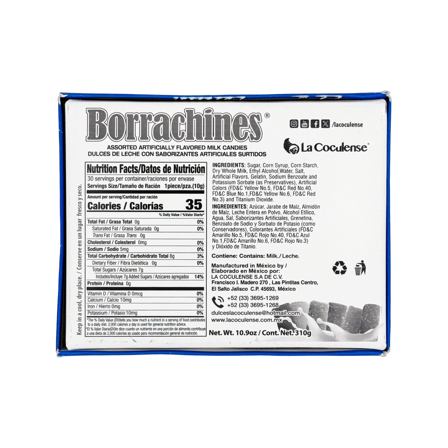 La Coculense Borrachines Assorted Artificially Flavored Milk Candies, 30 Pieces, Mexican Candy, Dulces Mexicanos, Sweet, Dulce de Leche,