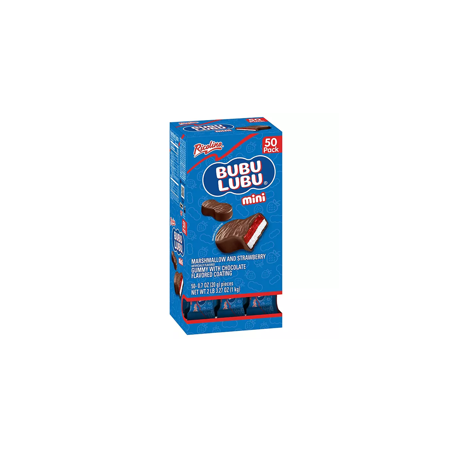 Ricolino Mini Bubulubu (50 ct.) Marshmallow and Strawberry Gummy with Chocolate Flavored Coating