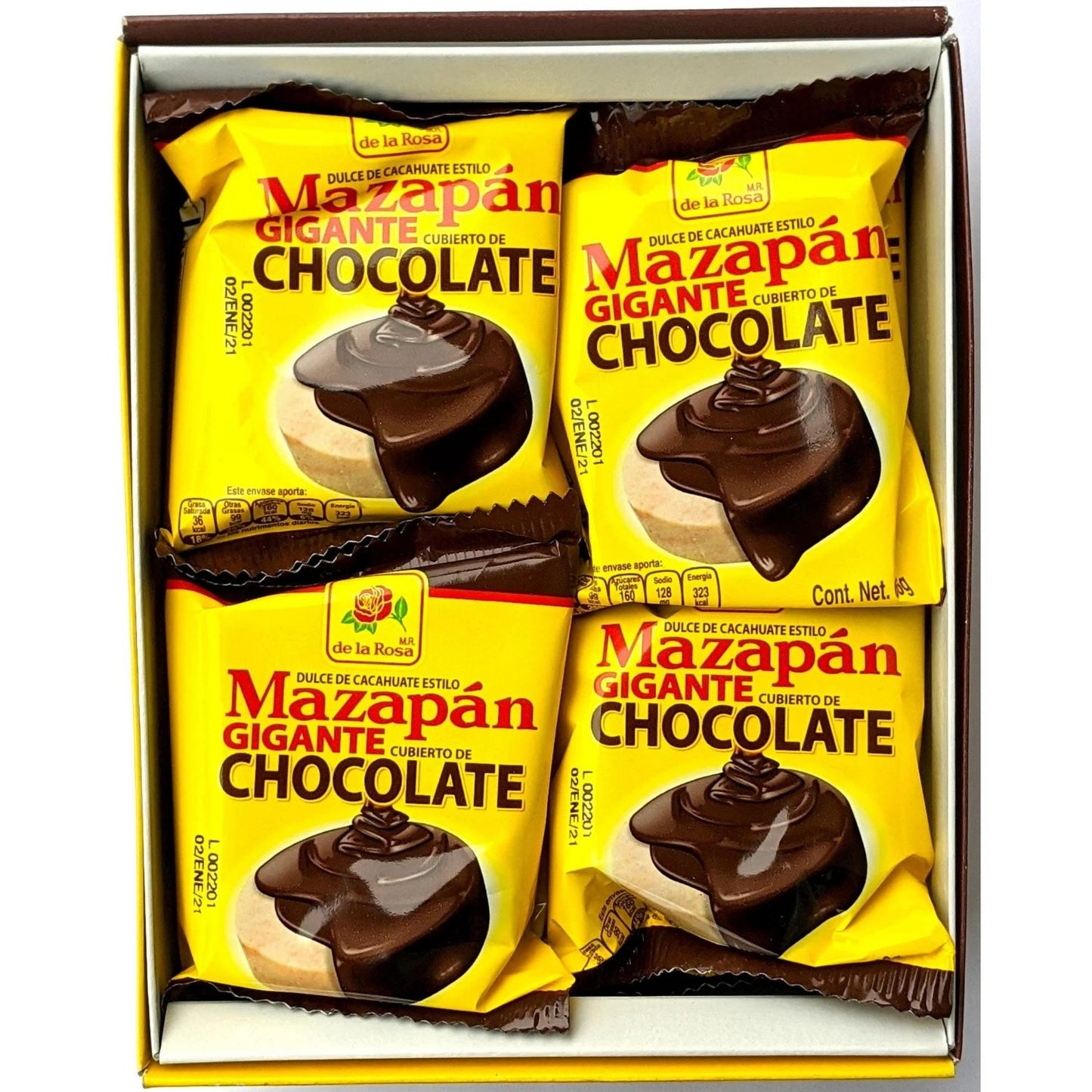 De La Rosa Chocolate Covered Mazapan, Peanut Candy 16 Piece Box