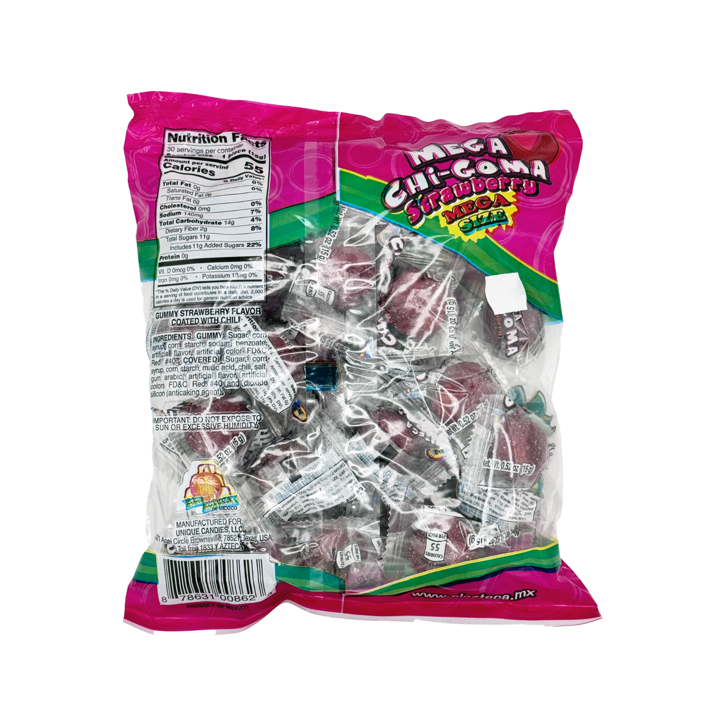 Mega ChiGoma Strawberry Chili Covered Gummie, 30 Pieces, Mexican Candy Dulces Mexicanos Spicy Sweet Snack