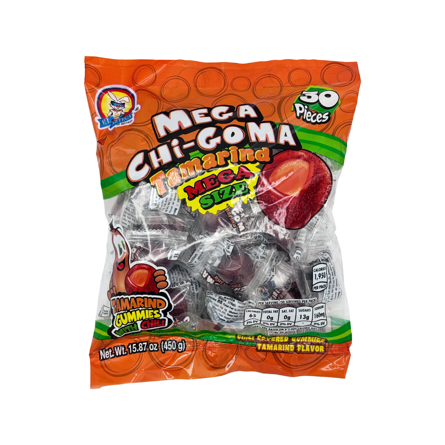 Mega ChiGoma Tamarindo Chili and Tamarind Covered Gummie, 30 Pieces, Mexican Candy Dulces Mexicanos Spicy Sweet Snack