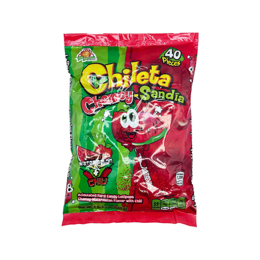 Chileta Chamoy Sandia Lollipop Spicy Watermelon Acidulated with Chili, 40 Pieces, Mexican Candy Dulces Mexicanos Suckers Snack