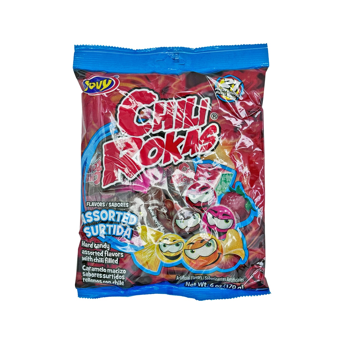 Chili Rockas 20 Piece Assorted Pack - Hard Candy with Pineapple, Tamarind, Mango, and Strawberry Flavors filled with Chili, Dulces Mexicanos