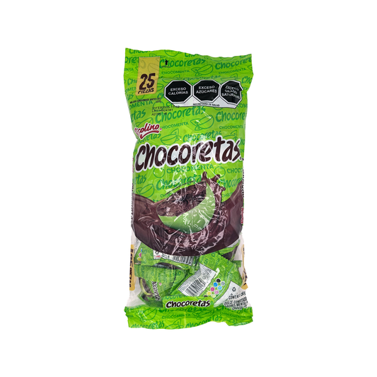 Ricolino Chocoretas Mint Covered Chocolates, 25-Pack, Minty, Mexican Candy, Dulces Mexicanos, Snack, Sweet