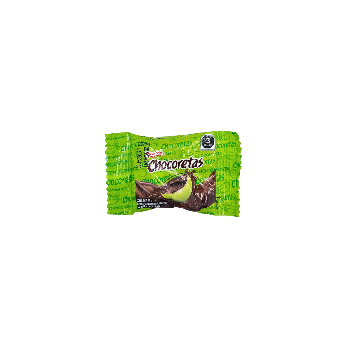 Ricolino Chocoretas Mint Covered Chocolates, 25-Pack, Minty, Mexican Candy, Dulces Mexicanos, Snack, Sweet