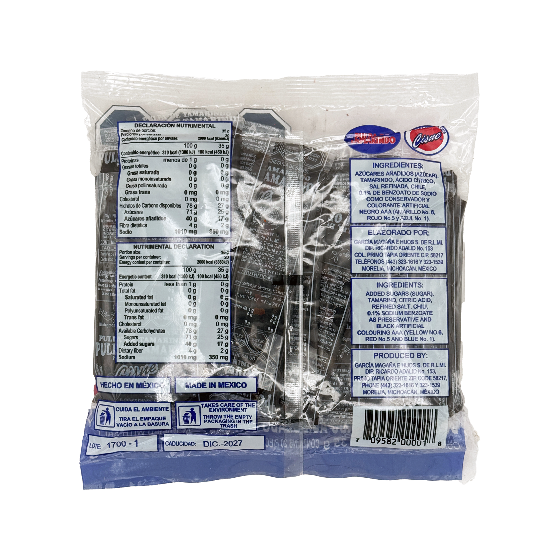 Cisne Pulpa de Tamarindo – 20 Pack | Traditional Tamarind Mexican Candy Bags – Mexican candy store El Paso TX