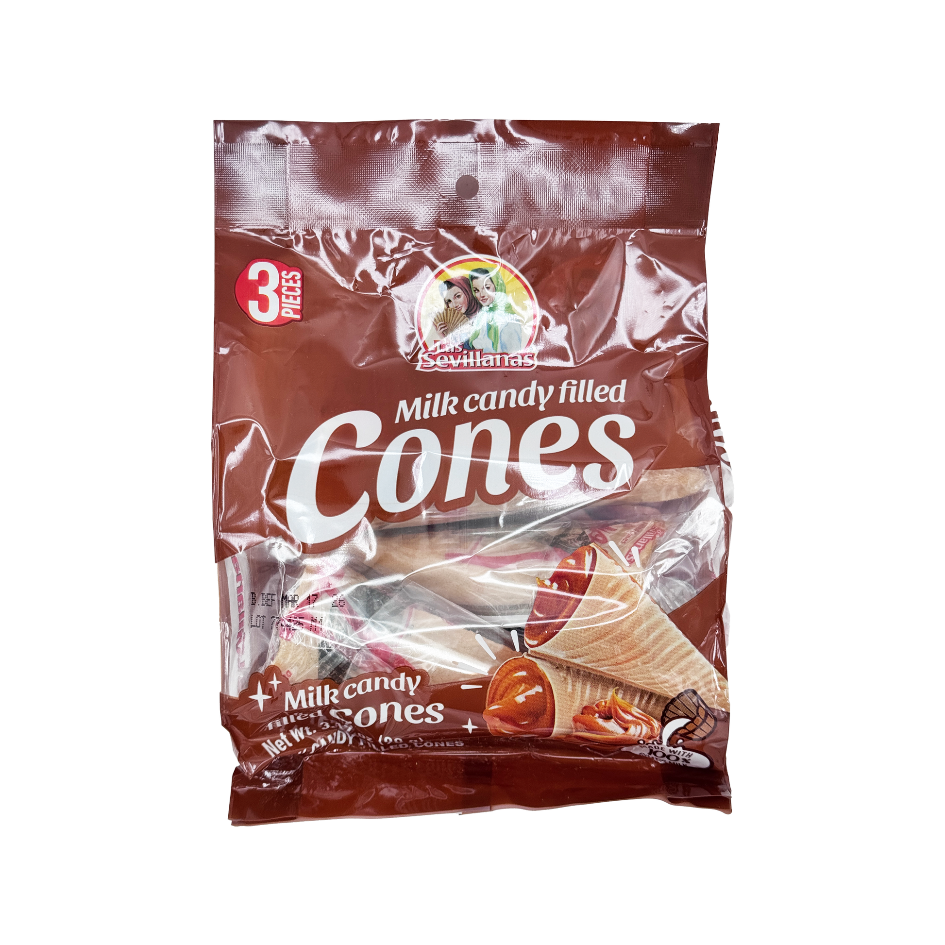 Las Sevillanas Milk Candy Filled Cones (Conos Rellenos de Cajeta) – 3 Pieces per Bag – Sabores De Mexico