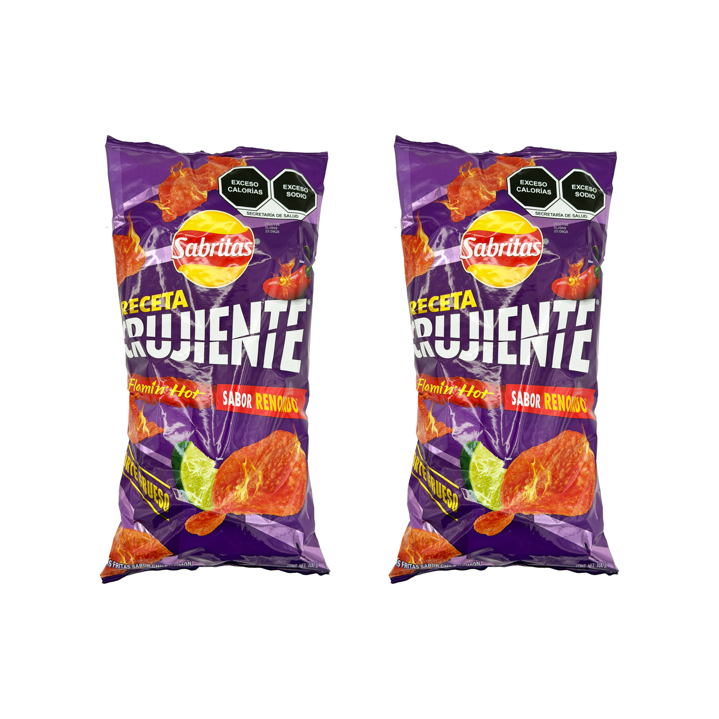 Sabritas Crujientes Flamin Hot imported Mexican potato chips, 2 big bags