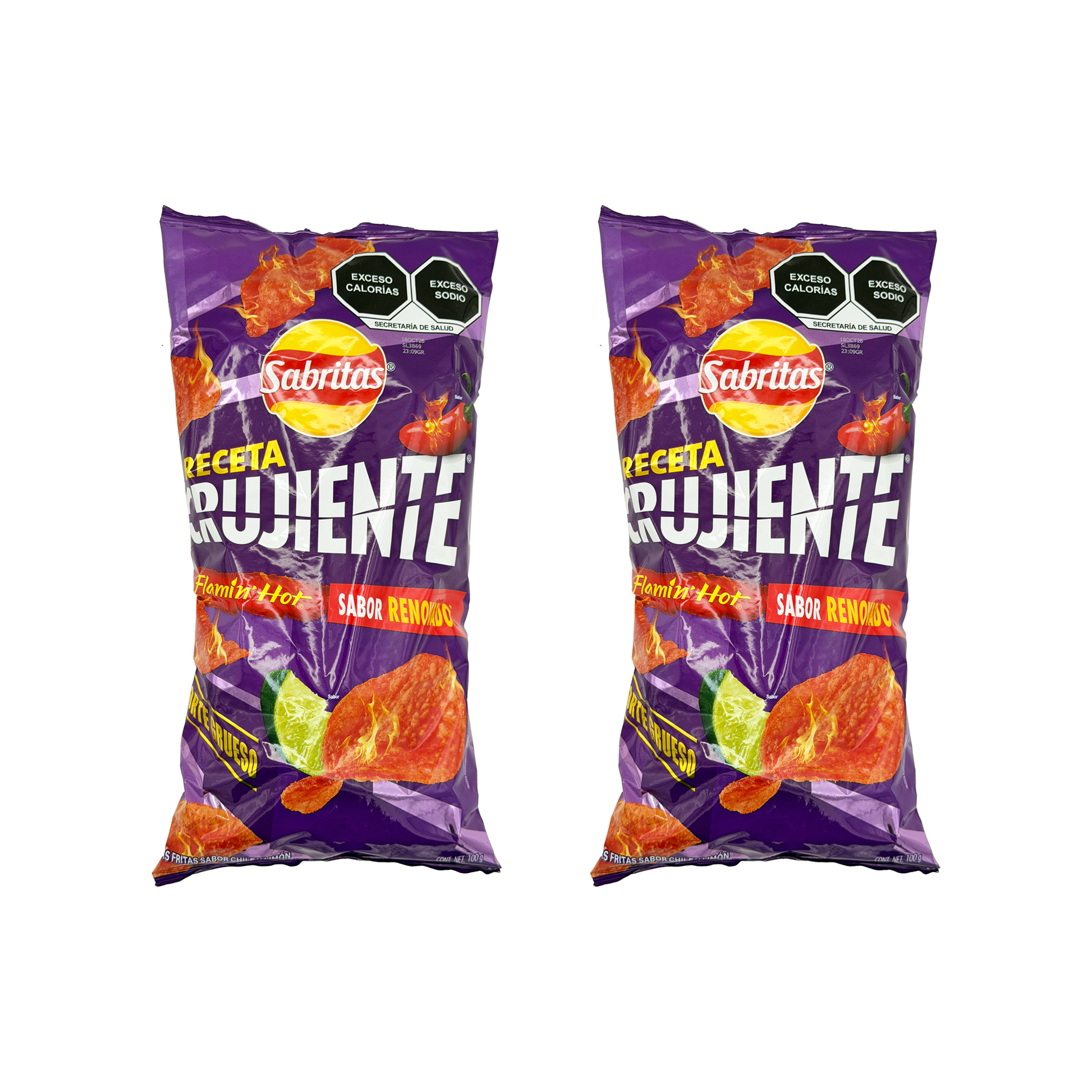 Sabritas Crujientes Flamin Hot imported Mexican potato chips, 2 big bags