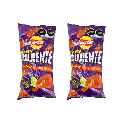 Sabritas Crujientes Flamin Hot imported Mexican potato chips, 2 big bags