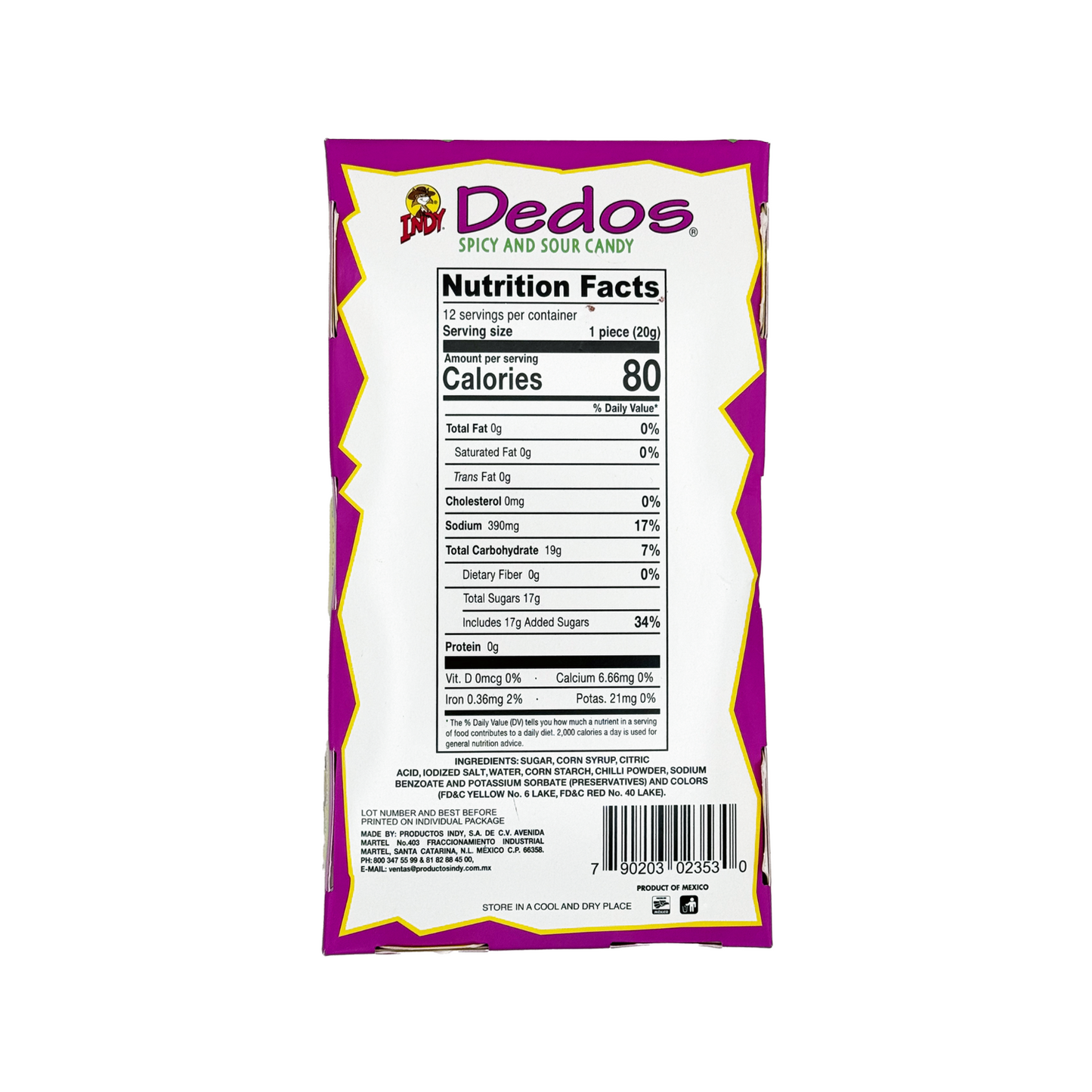 Indy Dedos Spicy and Sour Chili Candy 12 Pieces, Mexican Candy Dulces Mexicanos