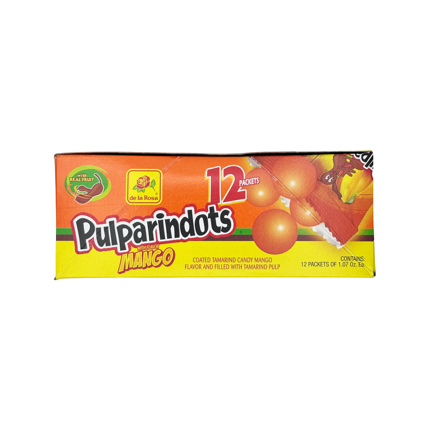 Pulparindots Mango Flavor Coated Tamarind Round Candy, 12 Packets, Candy Snack Candies Mexican Candy Dulces Mexicanos Spicy Tangy Sweet