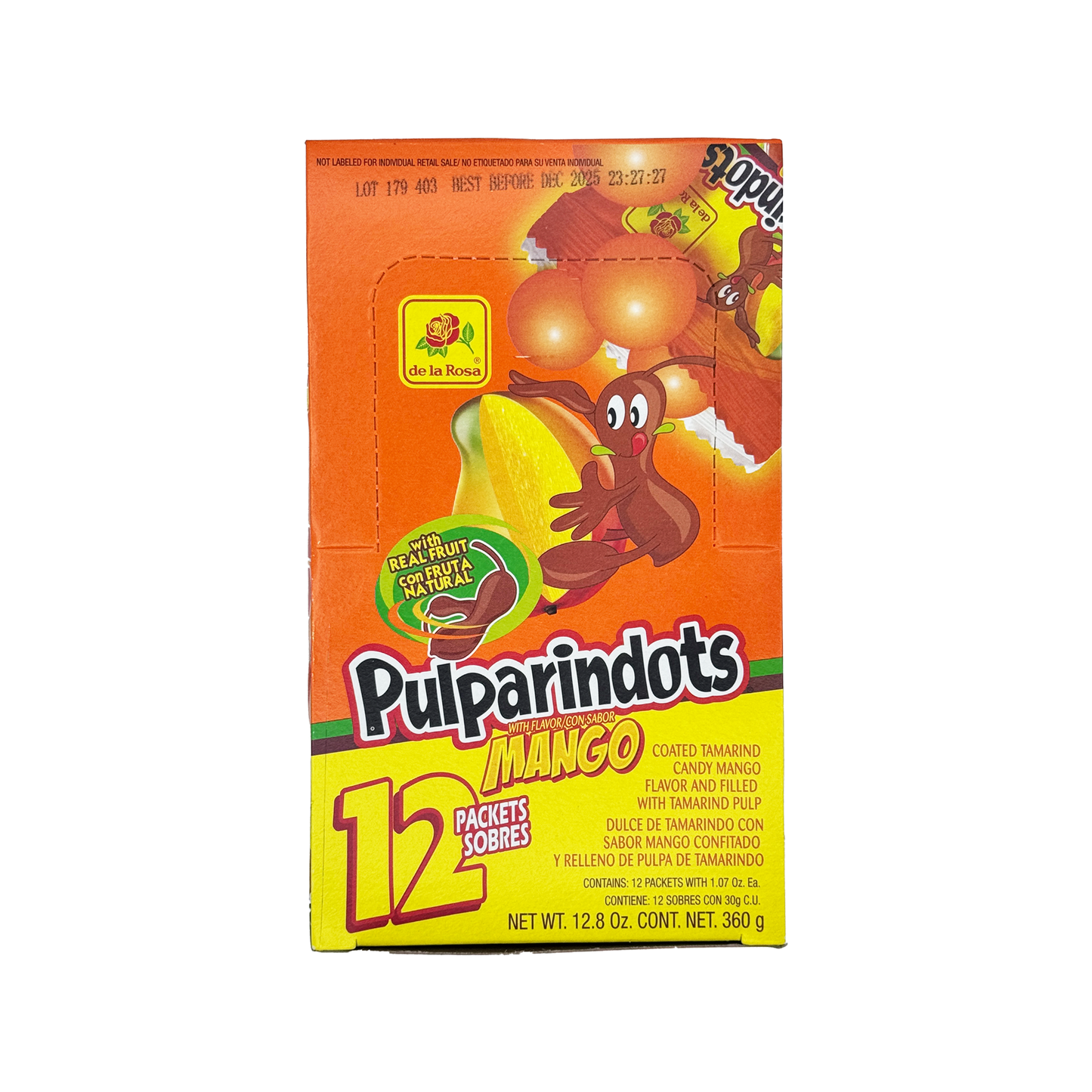 Pulparindots Mango Flavor Coated Tamarind Round Candy, 12 Packets, Candy Snack Candies Mexican Candy Dulces Mexicanos Spicy Tangy Sweet