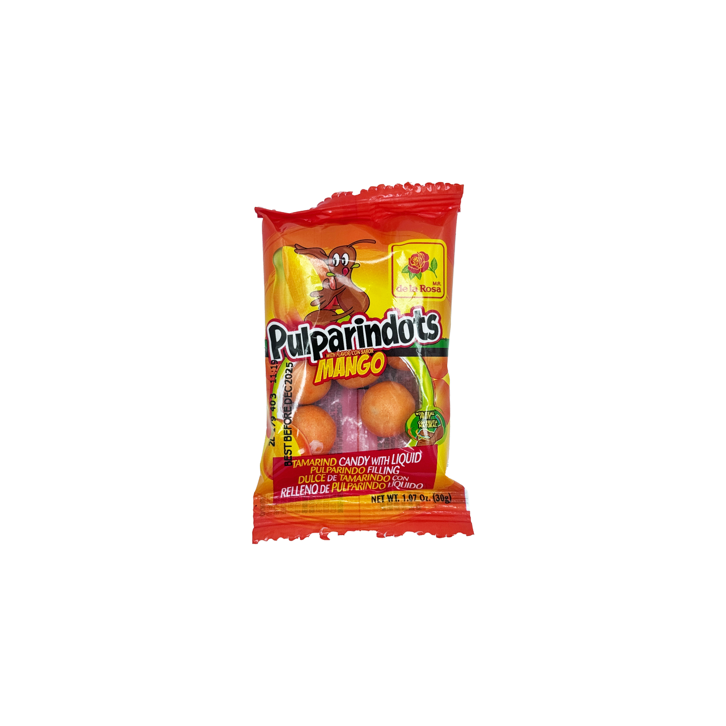 Pulparindots Mango Flavor Coated Tamarind Round Candy, 12 Packets, Candy Snack Candies Mexican Candy Dulces Mexicanos Spicy Tangy Sweet