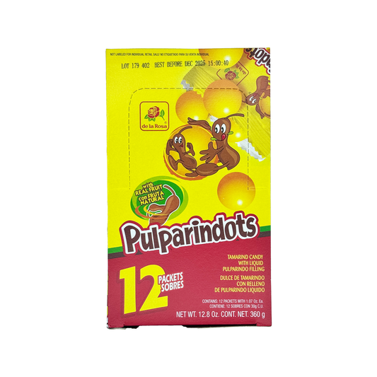 Pulparindots Original Flavor Coated Tamarind Round Candy, 12 Packets, Candy Snack Candies Mexican Candy Dulces Mexicanos Spicy Tangy Sweet