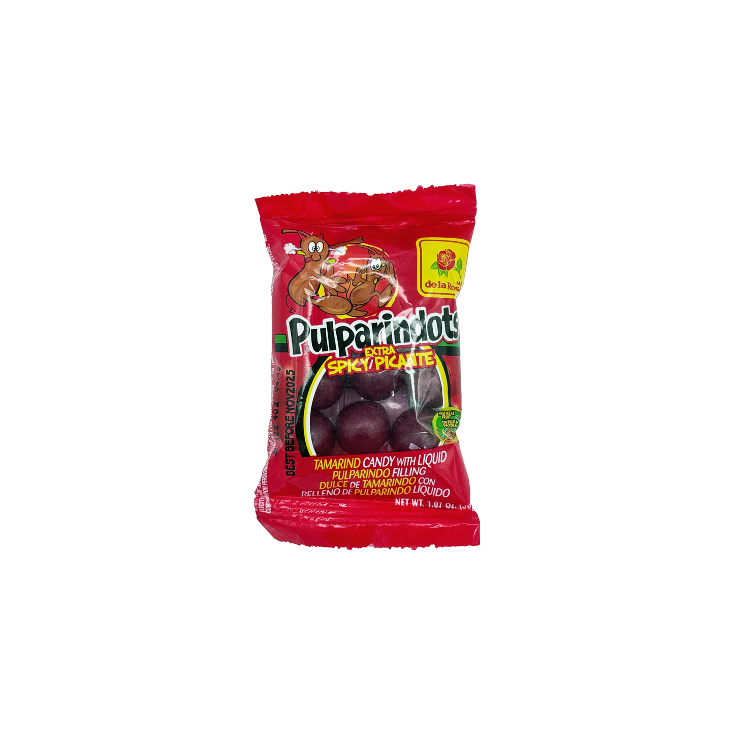 Pulparindots Extra Spicy Flavor Coated Tamarind Round Candy, 12 Packets, Candy Snack Candies Mexican Candy Dulces Mexicanos Tangy Sweet