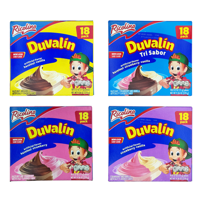 Ricolino Duvalín 18-Pack – Tri-Sabor, Hazelnut Vanilla, Hazelnut Strawberry, or Strawberry Vanilla Mexican Candy – Sabores De Mexico