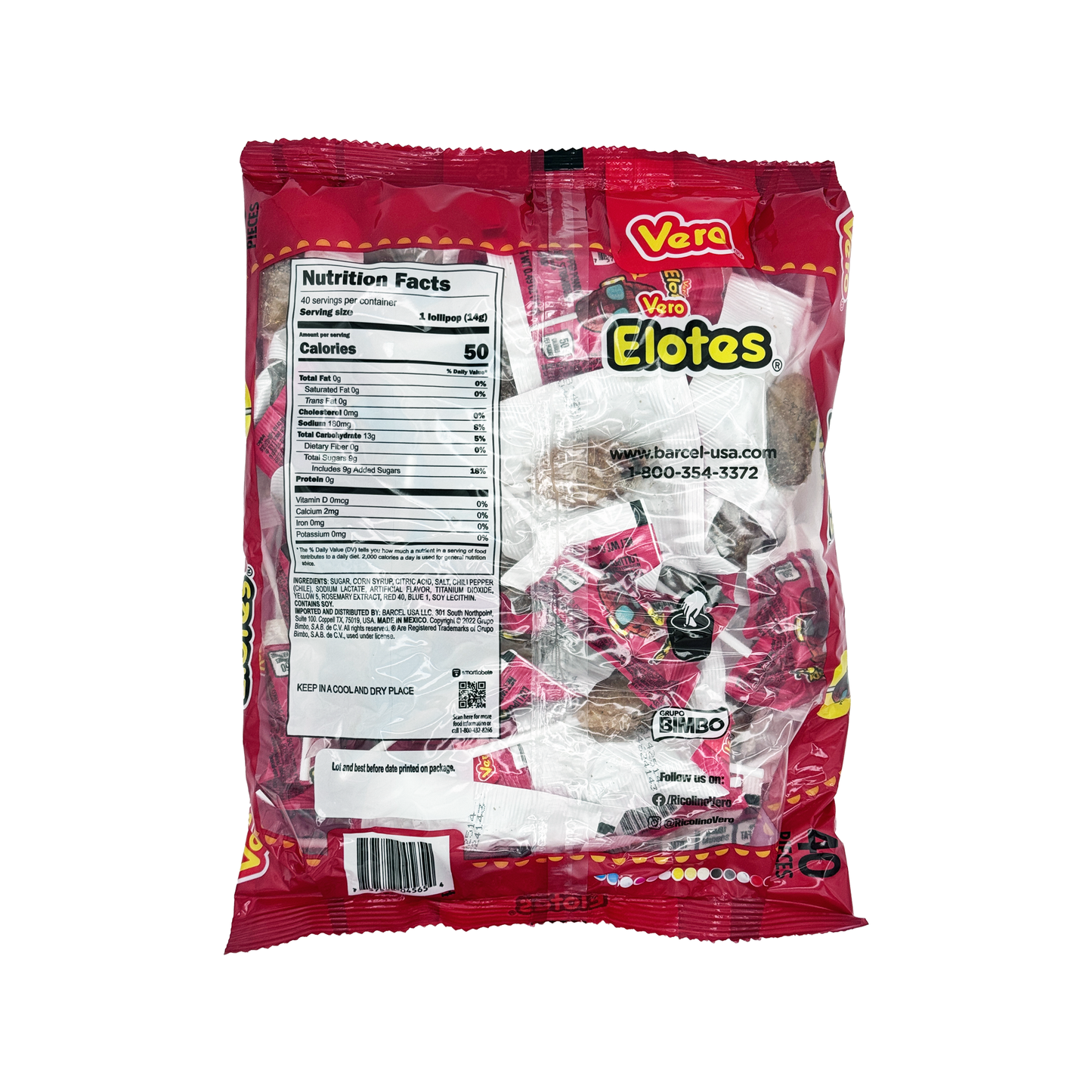 Vero Elotes by Dulces Vero Paletas Strawberry Candy Lollipops with Chili Pepper Powder, 40 Count Bag